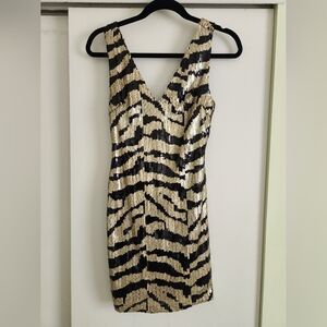 Arc & Co. Sleeveless Zebra Sequin Mini Dress - Small